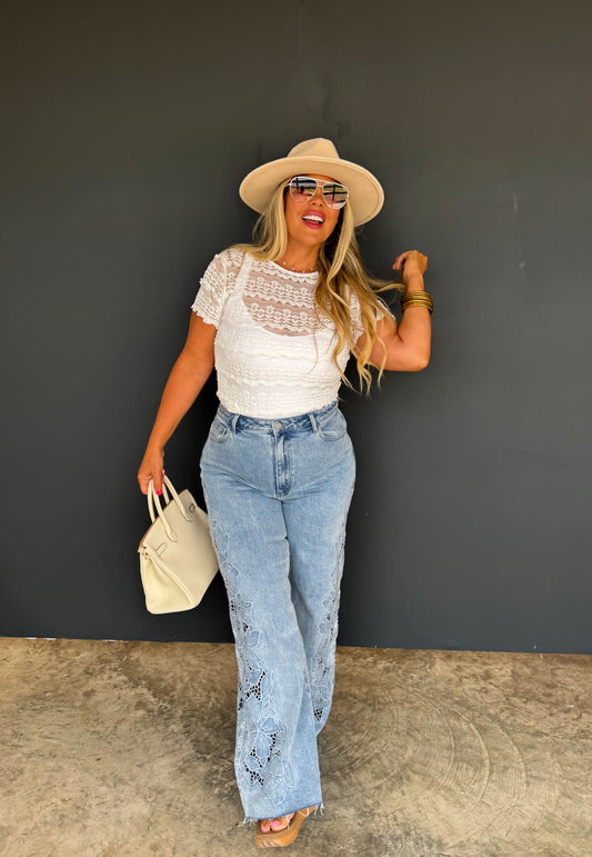 Floral Charm Wide Leg Jeans