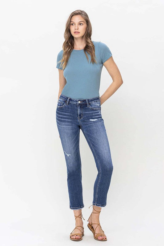 Readable Mid Rise Crop Slim Straight Jeans (l2)
