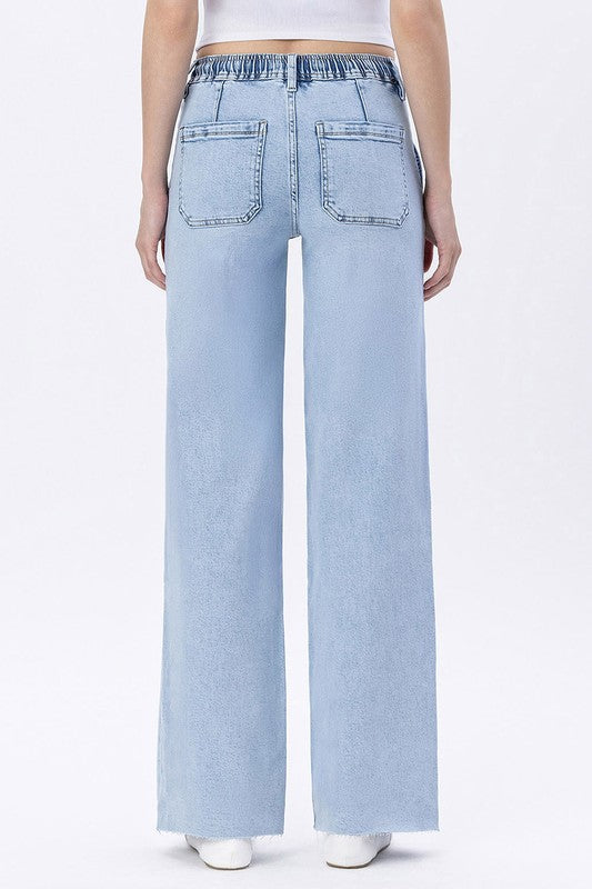 Clearly Drawstring Waistband Wide Jeans