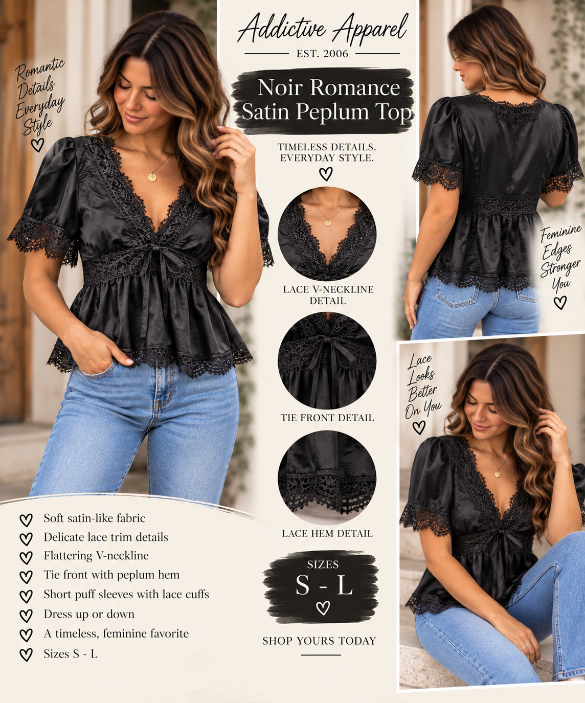 Noir Romance Satin Peplum Tpp