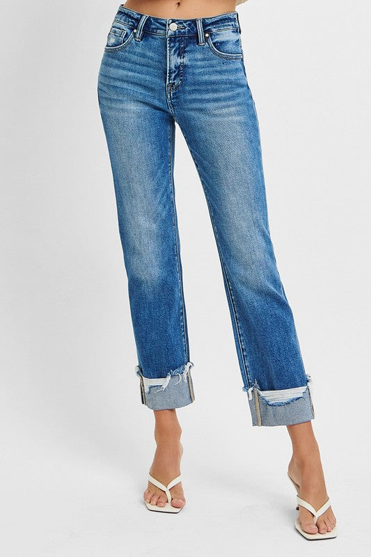 Risen Tummy Control Straight Cuff Jeans