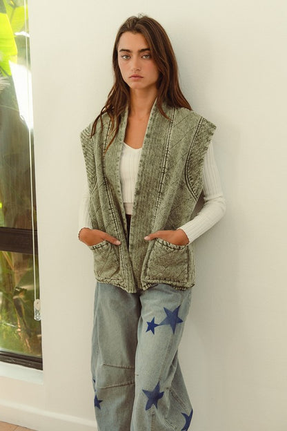 Mineral Wash Olive Quilted Denim Vest