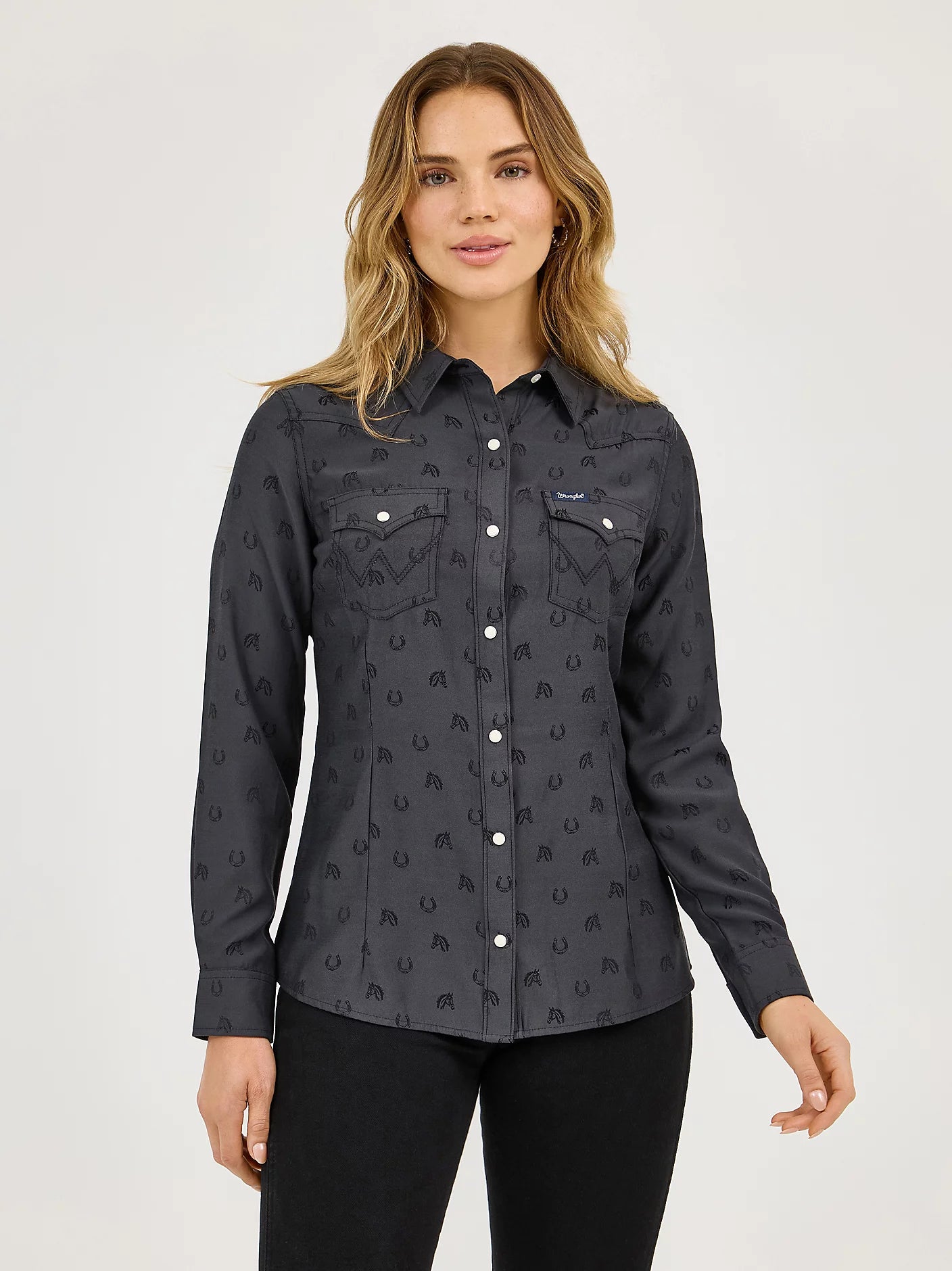 Subtle Black Horse Snap Shirt