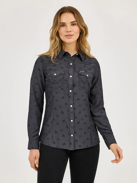 Subtle Black Horse Snap Shirt
