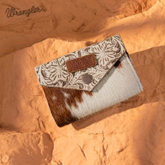 Wrangler Cowhide Floral Tooled Card Holder