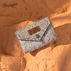 Wrangler Cowhide Floral Tooled Card Holder