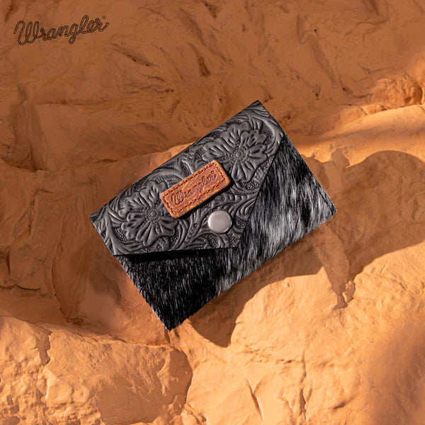 Wrangler Cowhide Floral Tooled Card Holder