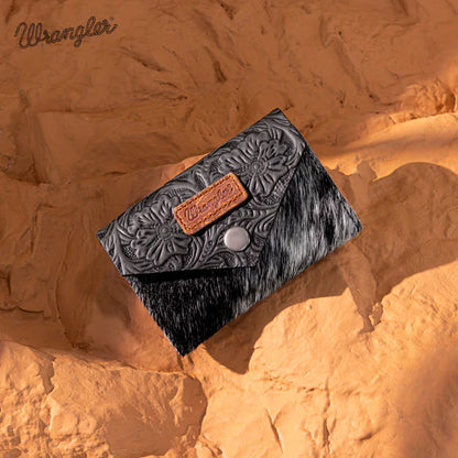 Wrangler Cowhide Floral Tooled Card Holder