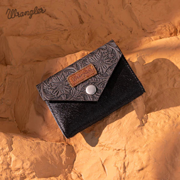 Wrangler Cowhide Floral Tooled Card Holder