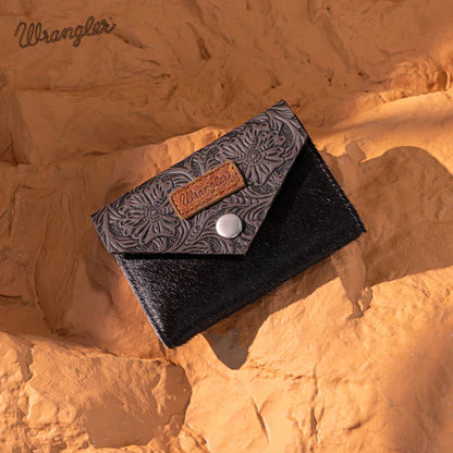 Wrangler Cowhide Floral Tooled Card Holder