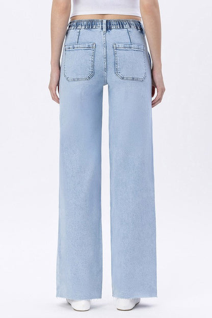 Clearly Drawstring Waistband Wide Jeans