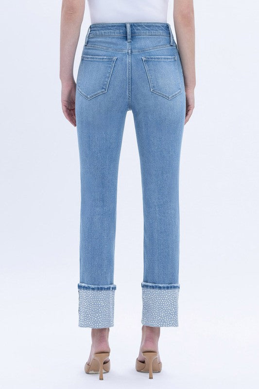 Elegant Serenity Slim Straight Cuffed Jeans (l9)