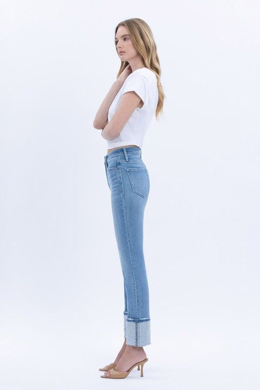 Elegant Serenity Slim Straight Cuffed Jeans (l9)
