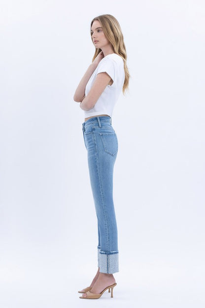 Elegant Serenity Slim Straight Cuffed Jeans (l9)