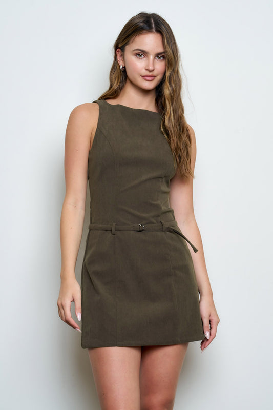 Olive Suede Mini Dress