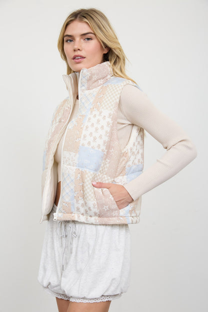 Blush Patchwork Puffer Vest
