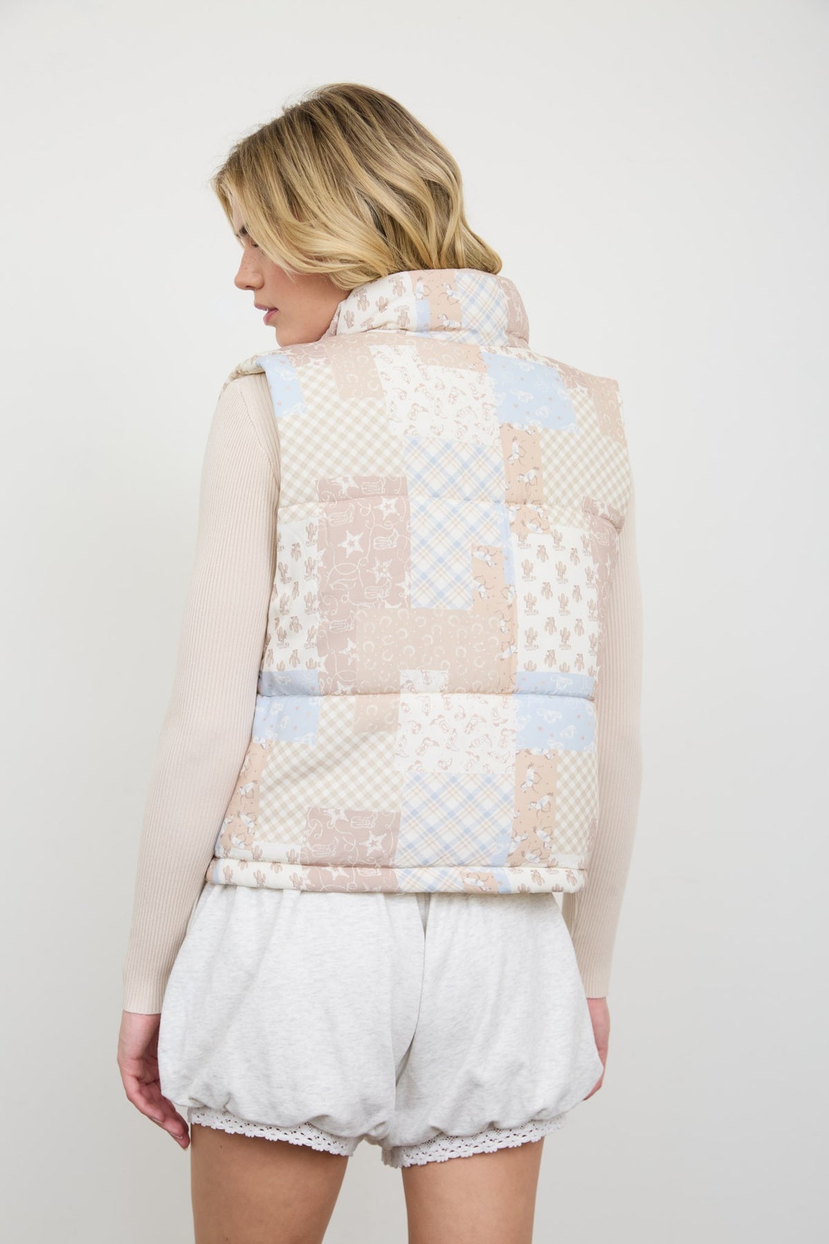 Blush Patchwork Puffer Vest