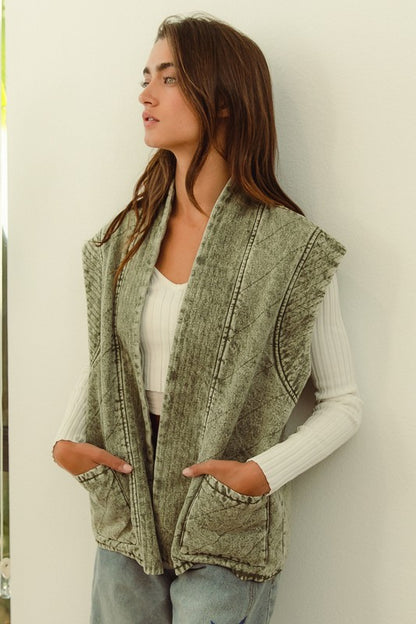 Mineral Wash Olive Quilted Denim Vest