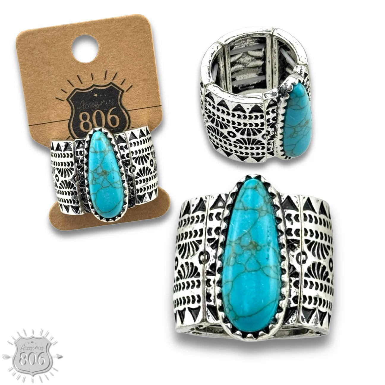 Western Silver and Stone Stretch Ring