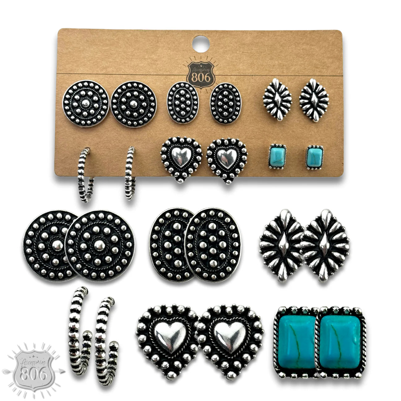 Western Silver Beaded Earring Set