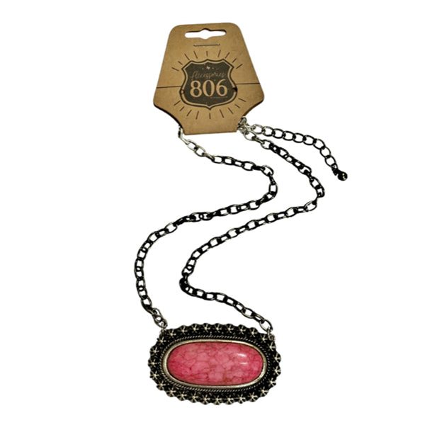 Stone Oval Chain Necklace