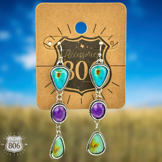 Stone Triple Drop Earrings