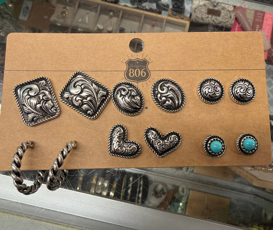 Western Tooled Look Earring Set