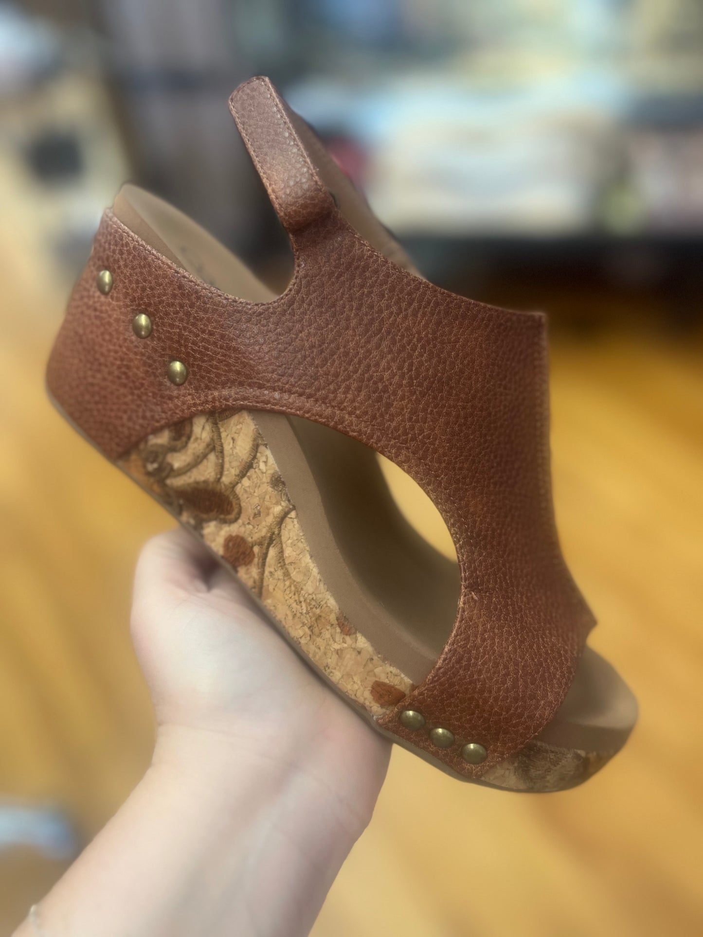 Corkys Carley Cognac Tumbled Wedge Sandal (3)