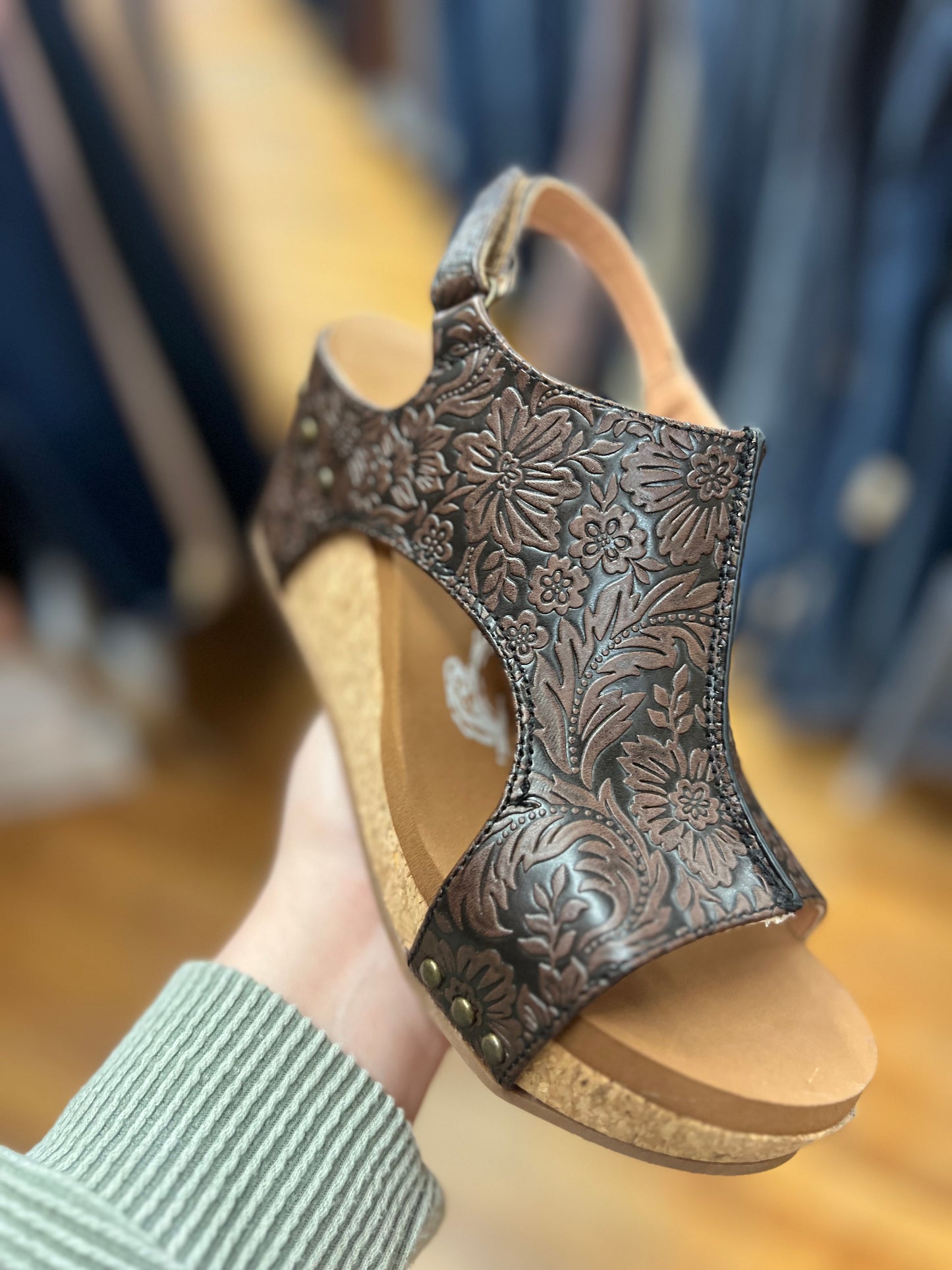 Liberty Tooled Nude Wedge Sandals (1)