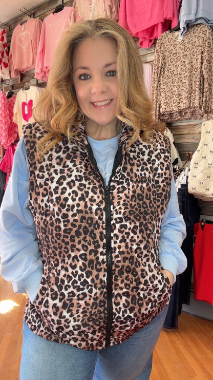 Leopard Quilted Puff Vest