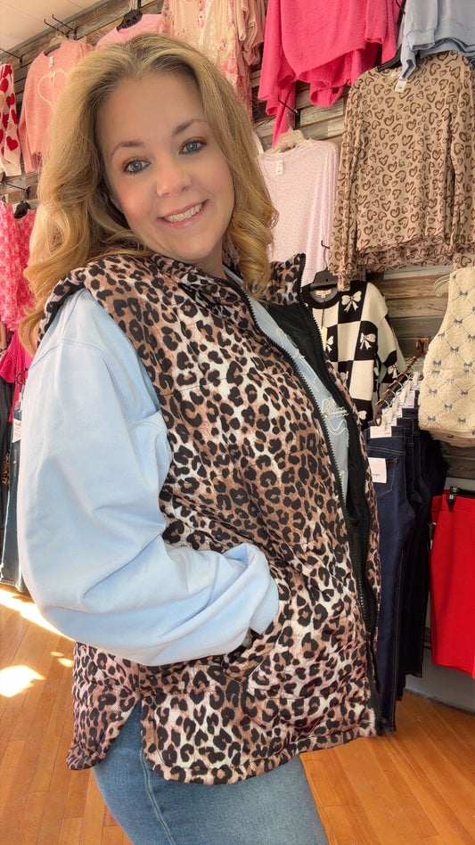 Leopard Quilted Puff Vest
