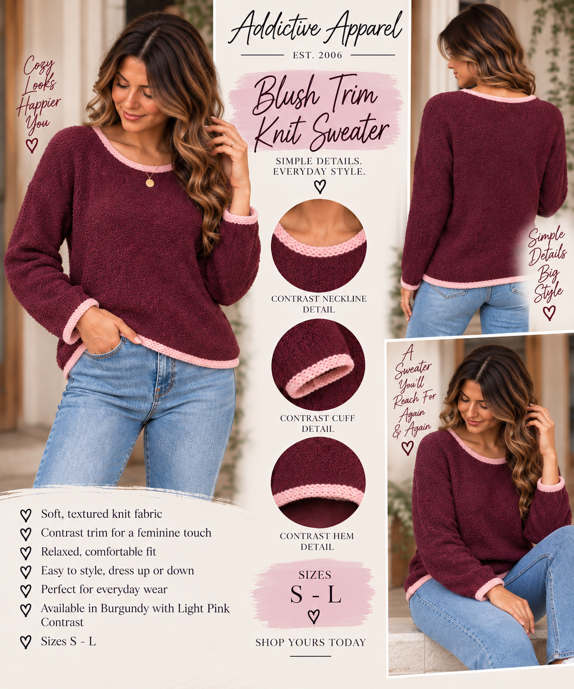 Blush Trim Knit Sweater