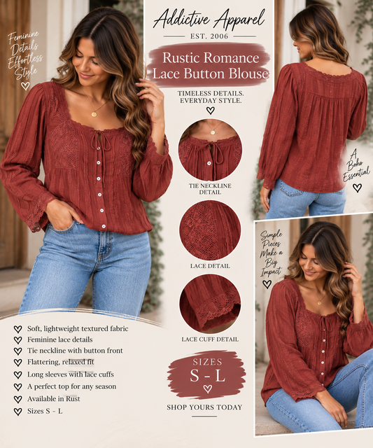 Rustic Romance Lace Button Blouse