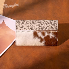 Wrangler Cowhide Floral Tooled Card Holder