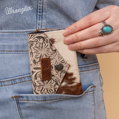 Wrangler Cowhide Floral Tooled Card Holder