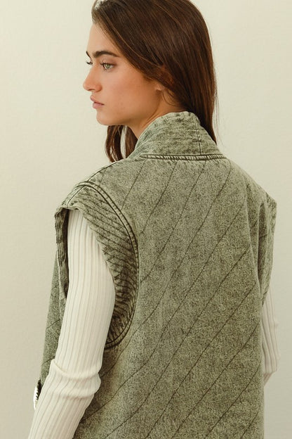 Mineral Wash Olive Quilted Denim Vest