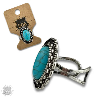 Western Oval Stone Adjustable Ring
