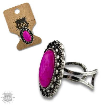Western Oval Stone Adjustable Ring