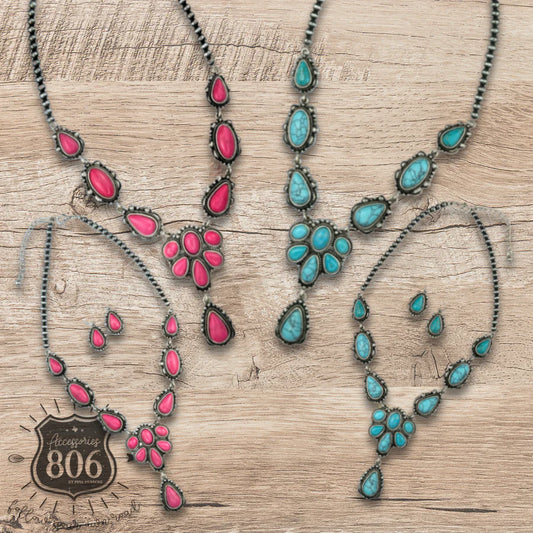 Western Stone Concho Necklace Set