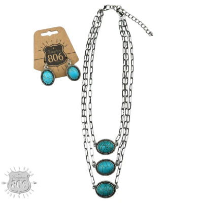 Three Strand Silver & Turquoise Necklace Set