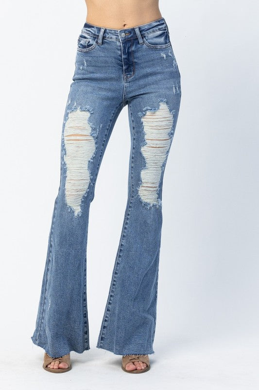 Retro Destroyed Flare Jeans