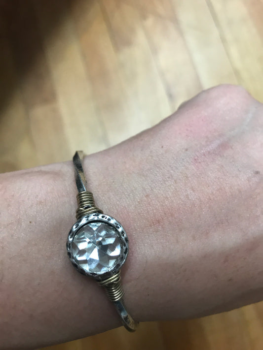 Twisted Silver Braceletwith clear gemstone