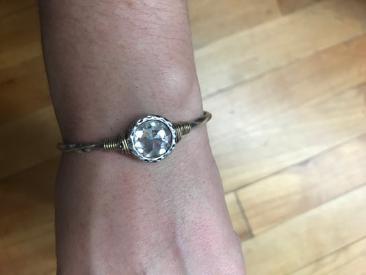 Twisted Silver Braceletwith clear gemstone